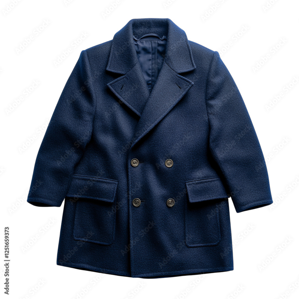Deep Blue Wool Pea Coat with Wide Lapels Isolated on Transparent Background Deep Blue Wool Pea Coat with Wide Lapels Isolated on Transparent Background