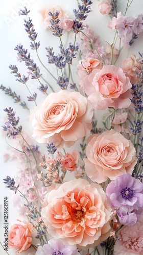 A close-up photograph of a bouquet of pastel-colored flowers.