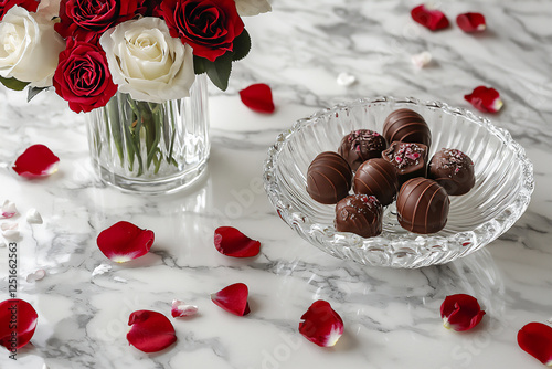 P Romantic floral chocolates in a crystal dis photo