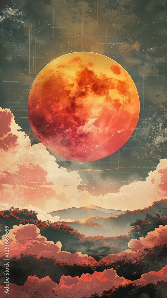 Obraz premium 70s anime style neutral mellow retro background