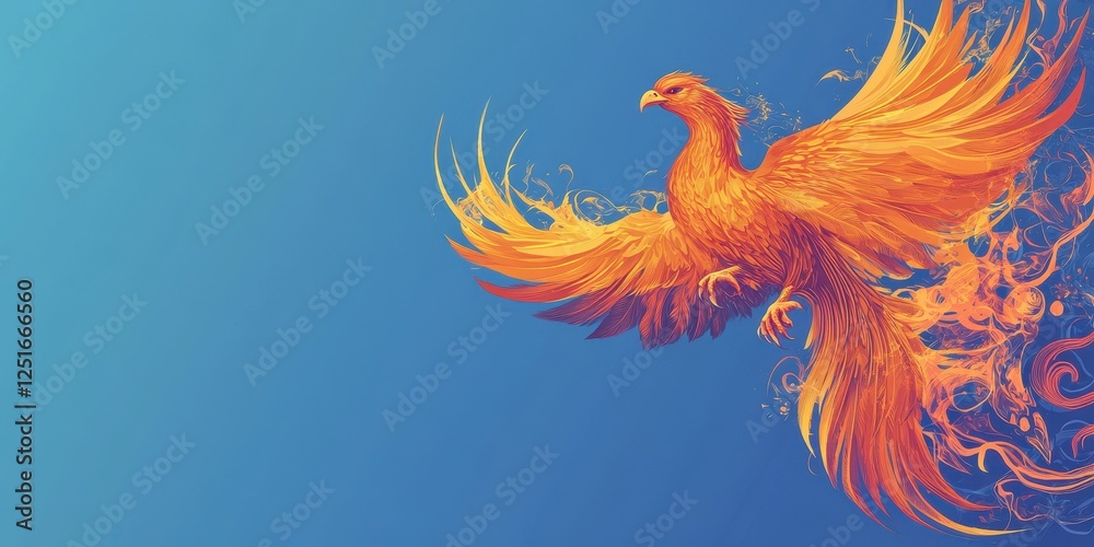Obraz premium Majestic phoenix soars against a vibrant blue backdrop dramatically