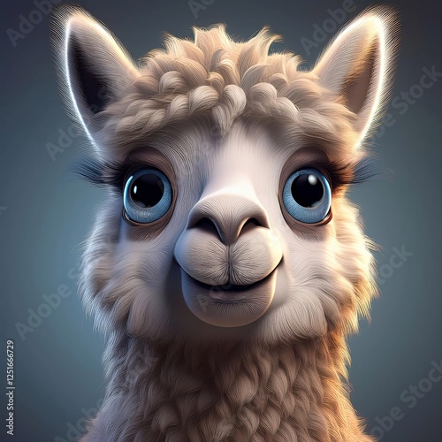 Cute Alpaca Big Eyes cartoon illustrator glitter background4 photo