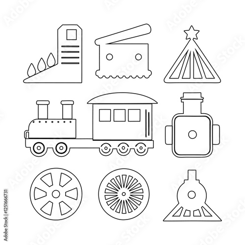Hand-Drawn Train Collection - Outline Vector Art Designs  transportation icons set