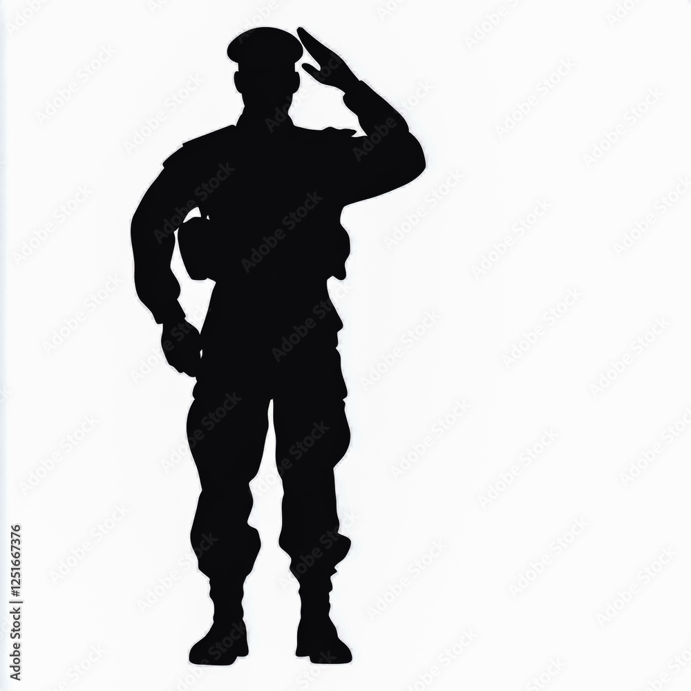 Silhouette of a soldier saluting on a white background with a simple design. Silhouette of a soldier saluting on a white background with a simple design.