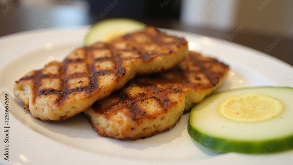 Grilled Fish Cakes with Cucumber Garnish