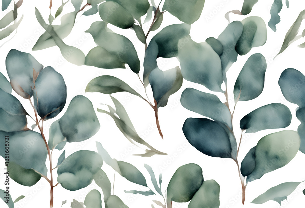 background template leaf illustration border botanical hand birthday watercolor leaves white bouquet branch painted floral fabric card eucalyptus print australia design isolated tree bright branches
