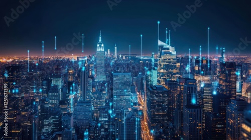 Wallpaper Mural Night city skyline, data streams, digital transformation, urban technology Torontodigital.ca