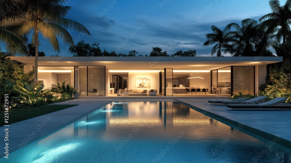 Fototapeta premium Modern villa twilight poolside tropical
