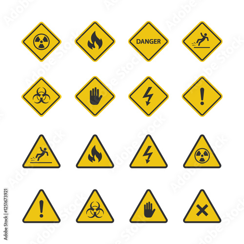 Warning sign set. Flat vector illustration. White background. Free Download Warning sign set. Flat vector illustration. White background. - GFXLoad
