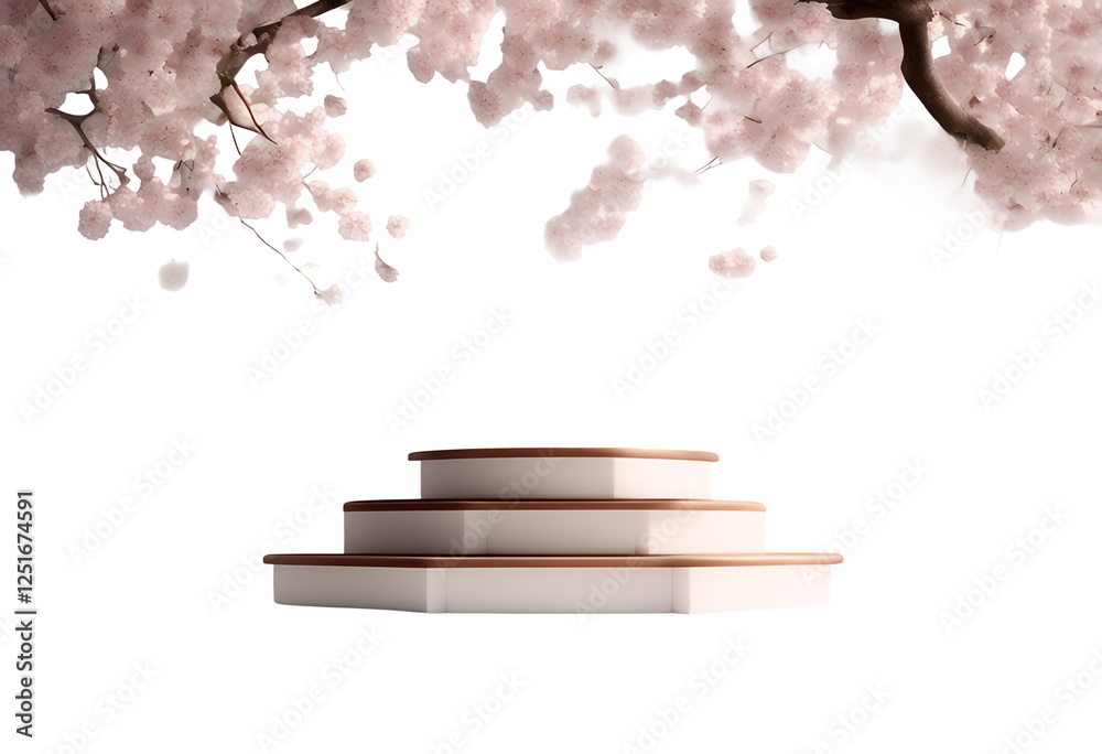bloom blossom background white art rendering cosmetic cherry beauty light blooming branch bright product abstract presentation beautiful podium minimal nature 3d tree illustration three-dimensional