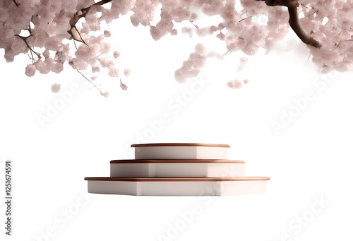 Obraz na płótnie bloom blossom background white art rendering cosmetic cherry beauty light blooming branch bright product abstract presentation beautiful podium minimal nature 3d tree illustration three-dimensional w salonie
