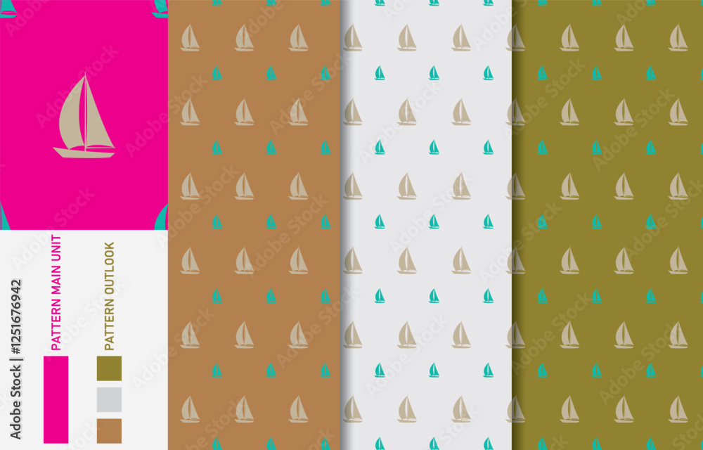 Sailing boat colorful seamless textile cloth pattern collection vector illustration Sailing boat colorful seamless textile cloth pattern collection vector illustration