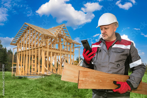 Man building house out of w...