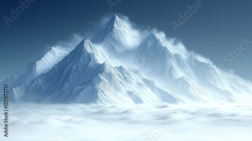 Wallpaper Mural Majestic snow-capped peaks shrouded in mist, serene landscape, digital art, travel brochure Torontodigital.ca
