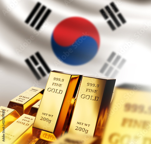 Gold bars. Flag of Japan. P...