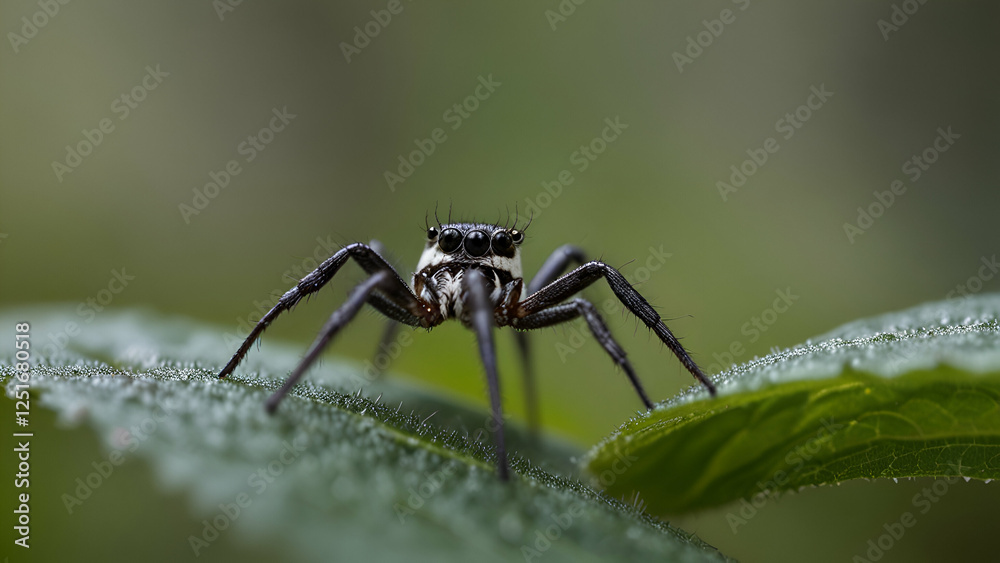 Jumping Spider Close-up, Macro Photography of Spiders on Leaves Jumping Spider Close-up, Macro Photography of Spiders on Leaves