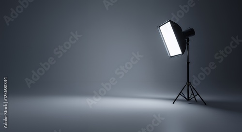 Studio Light Equipment with Softbox on Stand in Empty Dark Room