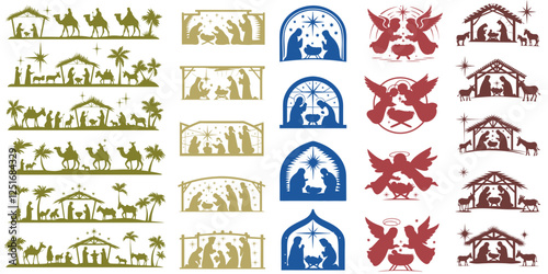 Nativity Scene Silhouette Set. Nativity Scene vector