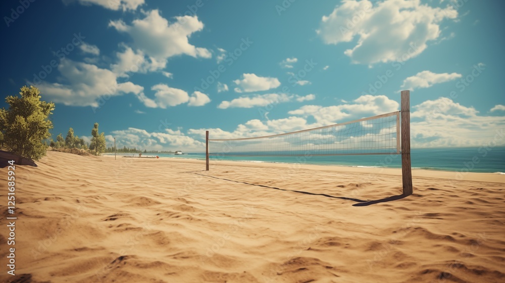 A high-resolution image of summer beach volleyball , clear blue skies, light-colored background and accurate lighting, generative ai illustration A high-resolution image of summer beach volleyball , clear blue skies, light-colored background and accurate lighting, generative ai illustration