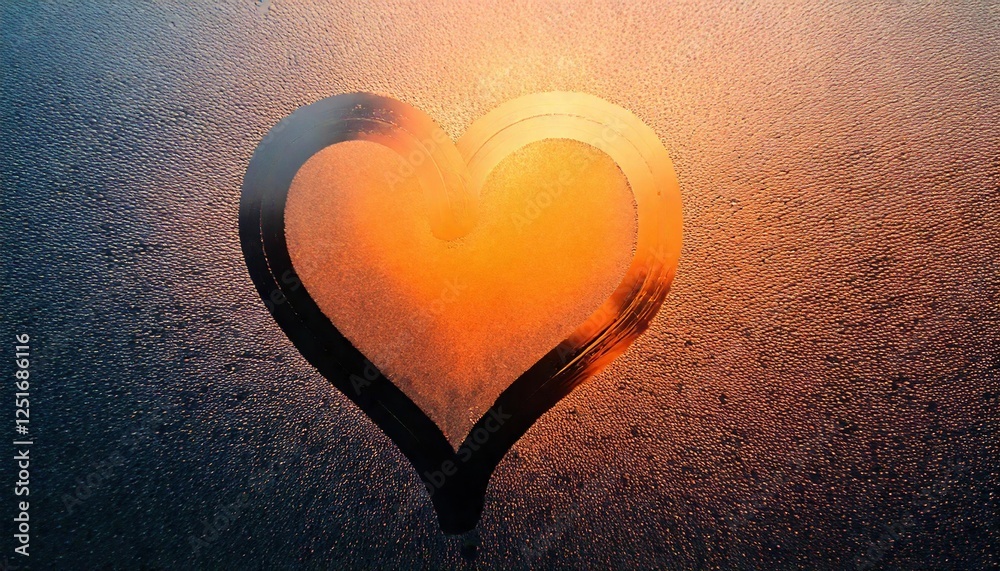 Fototapeta premium Heart shape drawn on a foggy window with warm light background during winter