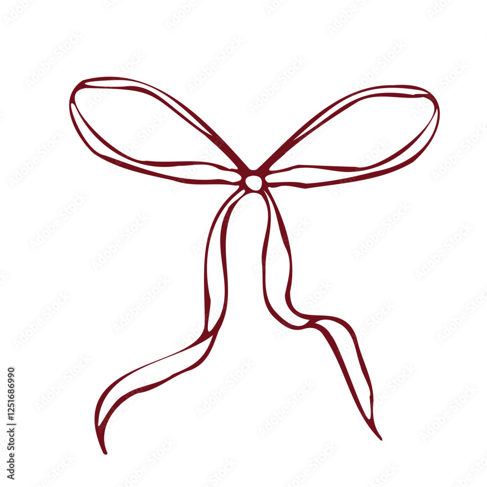 Hand drawn vector bow. Minimalist red outline linear trendy sketch style. illustration for fashion, packaging, digital prints, invitation, scrapbooking, logo Hand drawn vector bow. Minimalist red outline linear trendy sketch style. illustration for fashion, packaging, digital prints, invitation, scrapbooking, logo
