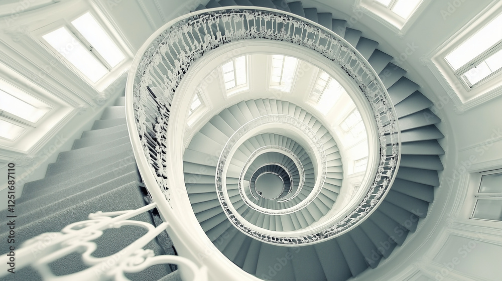 Fototapeta premium White spiral staircase creating an endless optical illusion