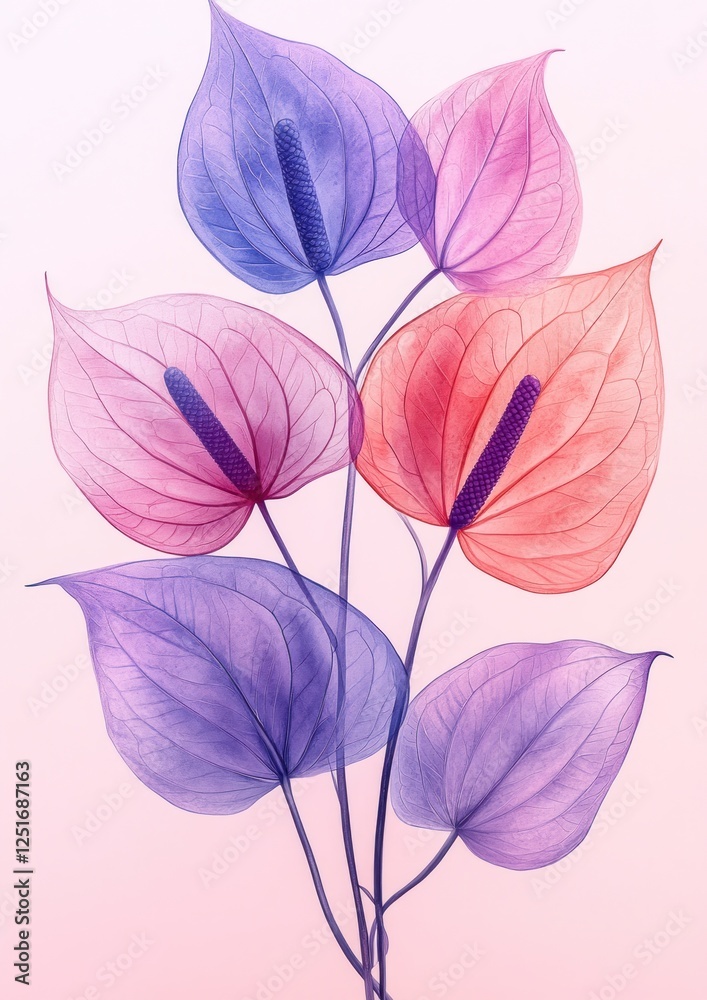 Obraz premium Anthurium flower watercolor illustration tropical plant exotic botanical art summer greenery clip art