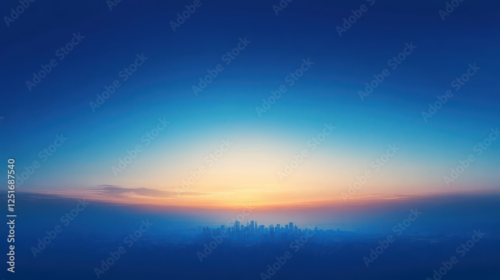 Fototapeta premium City skyline silhouette emerges from a hazy dawn horizon