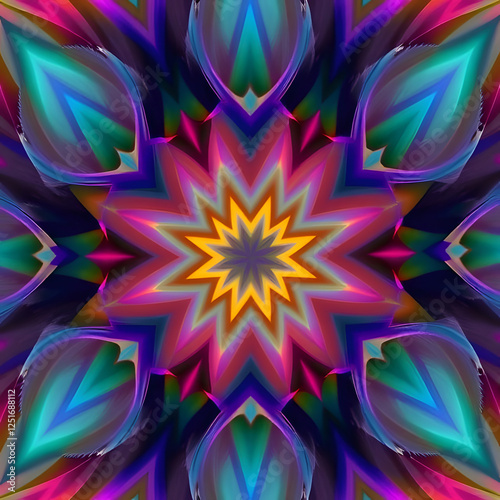 Vibrant Abstract Kaleidoscopic Artwork with Symmetrical Colorful Patterns and Shapes