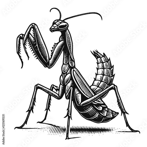 Hand-Drawn Illustration of a Mantis