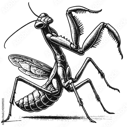 Hand-Drawn Illustration of a Mantis