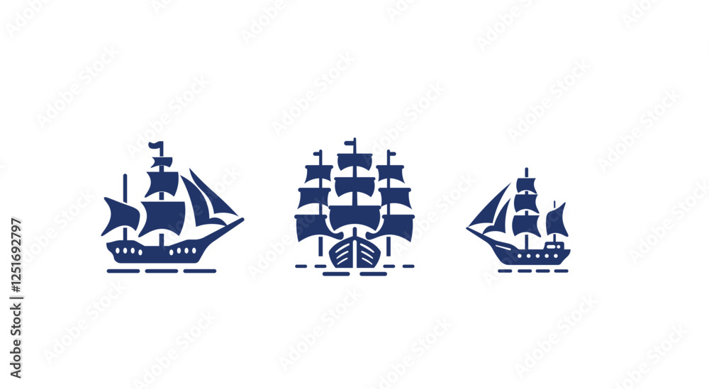 Obraz premium Vector illustration of a set of various ships on an isolated background 