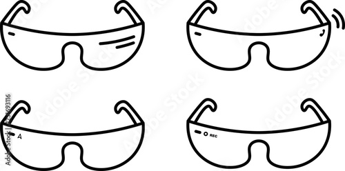 Smart Futuristic Glasses Line Icon with AR Text, Call, Recording, and Map Navigation