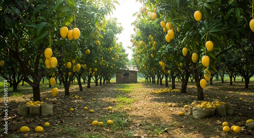 Indian organic mango farm in India of totapuri, kesar or alphonso mango   photo