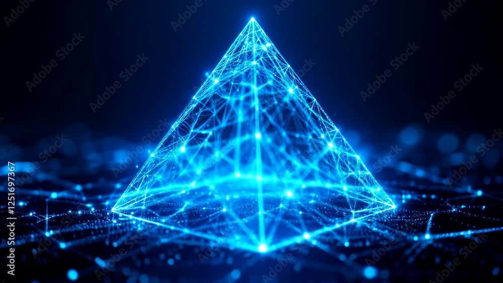 Pyramid light connecting dots and lines weave in and out of the pyramide, creating a dynamic wireframe that glows softly video