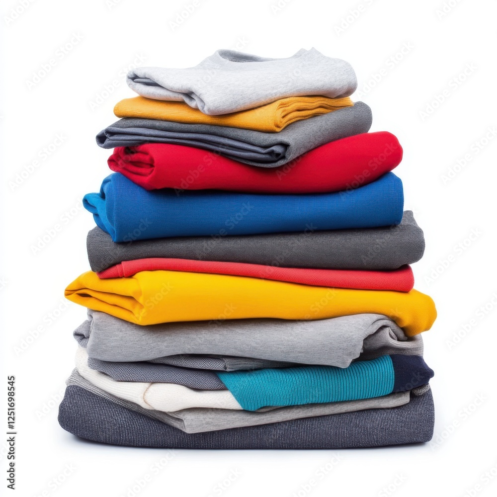 Neatly Stacked Colorful Clothes Featuring Various Textures and Fabrics in a Minimalistic Style Neatly Stacked Colorful Clothes Featuring Various Textures and Fabrics in a Minimalistic Style