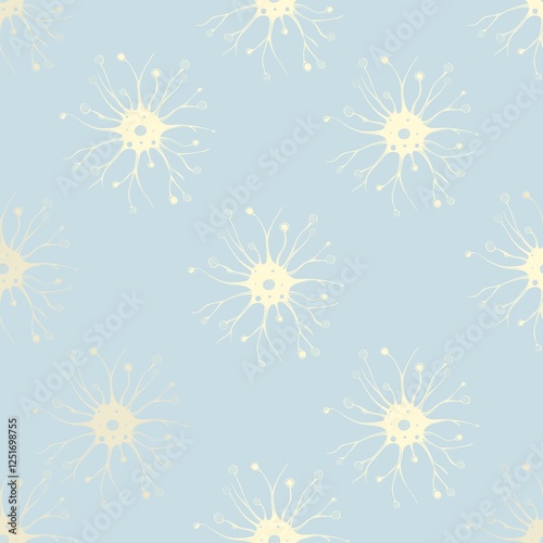 Abstract Seamless Pattern Featuring a Large Neuron on a Pastel Blue Background