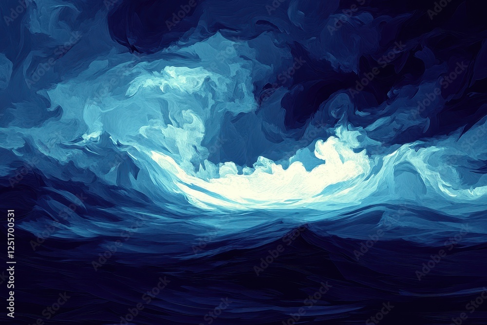 Dramatic ocean waves crash under a turbulent sky painting Dramatic ocean waves crash under a turbulent sky painting