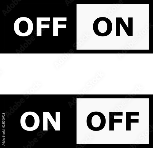 on off button with black and white and red green background