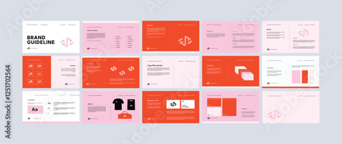 Brand identity design template. Complete Brand Guidelines Template, Creative brand guidelines layout, brand identity manual presentation, Logo and brand strategy guide, Logo guideline book.