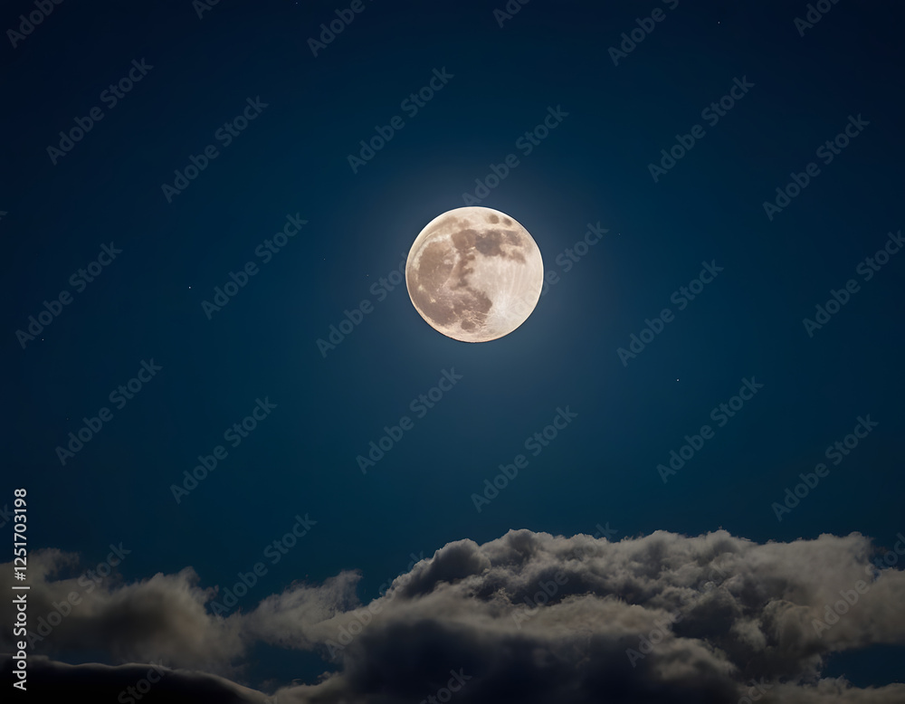 Fototapeta premium full moon over blue sky, illustration of full moon on the sky at night
