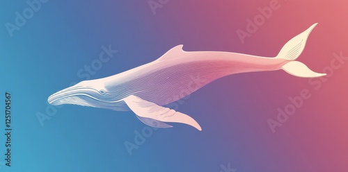 Stylized illustration of a whale swimming against a vibrant gradient photo