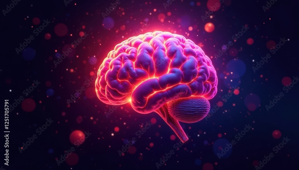 Fototapeta premium Glowing brain, exploding circuitry, vibrant energy , glowing, mind power, light