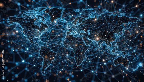 Global network connections, digital world map, data flow, futuristic background, website banner