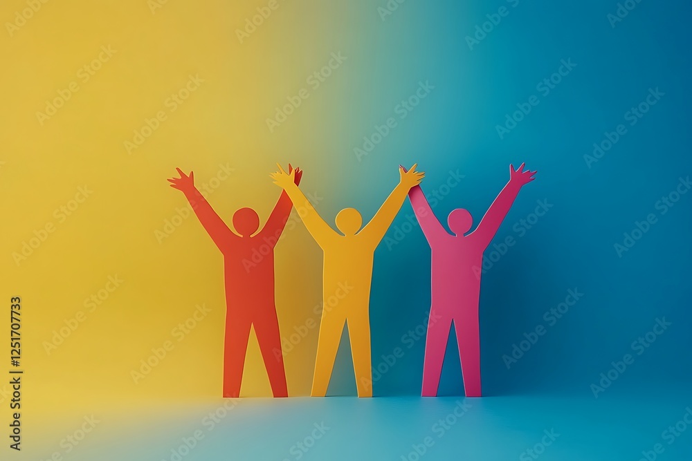 Three Happy Women Silhouettes Celebrating Teamwork Three Happy Women Silhouettes Celebrating Teamwork