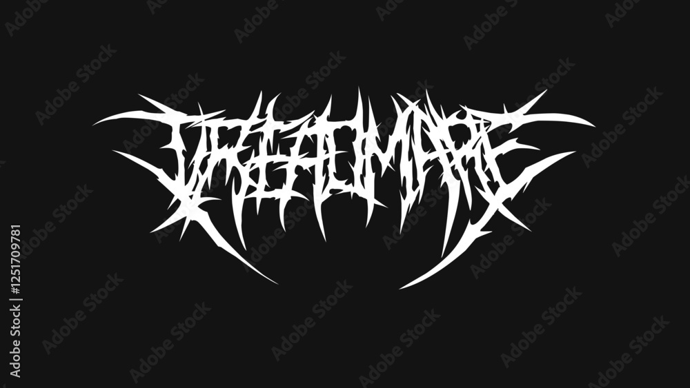 Dreadmare, typography vector in a striking and stiff touch dark metal font style lettering. for t-shirt print apparel, sticker, poster, logo and more