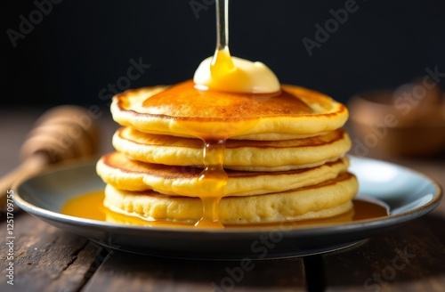 Wallpaper Mural Pancakes on a plate with butter and honey. Maslenitsa holiday concept. Hearty breakfast Torontodigital.ca