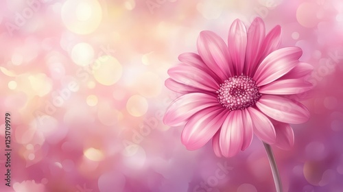 A vibrant pink gerbera daisy blooms against a bokeh background