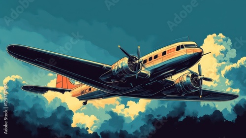 Wallpaper Mural Large vintage aircraft flying through the sky with clouds Torontodigital.ca