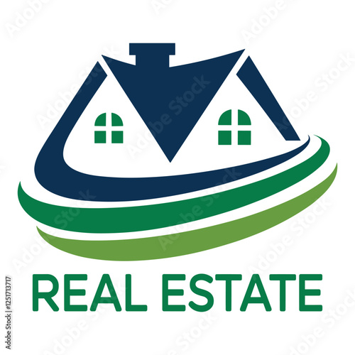 Modern Real Estate Logo Design with House and Curving Lines